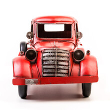 Red Pickup Truck. Old Vintage Metal Pickup Truck. Retro Car On White Isolated Background. 