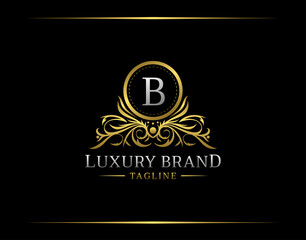 Wall Mural - Luxury Boutique Logo With B Letter. Elegant Golden badge With Floral Shape perfect for salon, spa, cosmetic, Boutique, Jewelry.