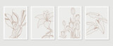 Fototapeta Boho - Botanical wall art vector set. Earth tone boho foliage line art drawing with  abstract shape.  Abstract Plant Art design for print, cover, wallpaper, Minimal and  natural wall art.