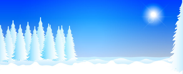 Wall Mural - Winter landscape with snow and trees vector background