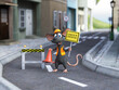 3D rendering of a cartoon mouse construction worker.