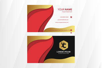 Wall Mural - Abstract horizontal business card use red and gold gradient colors. white and black background. hexagon pattern.