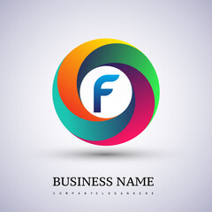 Letter F logo with colorful splash background, letter combination logo design for creative industry, web, business and company.