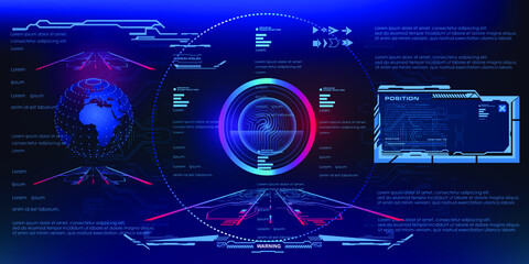 Fototapete - Holographic 3D space. Visualization of a holographic digital panel with HUD, GUI, UI elements. High tech user interface for video games with touch function. Conceptual innovative interface. Vector