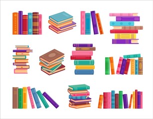 Wall Mural - Stack of book on white background. Isolated pile books collection for school or library concept vector illustration.