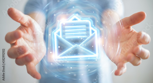 Cuadros en Lienzo Man using digital email blue holographic interface 3D rendering