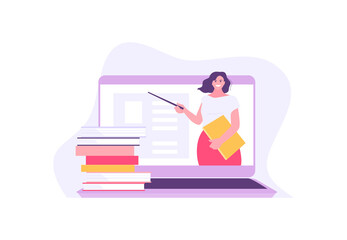 Online training the teacher works remotely. Online education course vector illustration