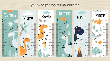 Canvas Print - Set of Kids height chart with dinosaurs