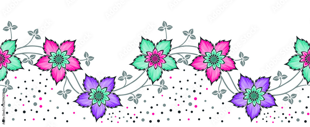 Seamless vector floral border design on white background Stock Vector ...