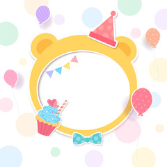 Wall Mural - Birthday card with cute party frame