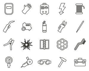 Poster - Welding & Welding Equipment Icons Black & White Thin Line Set Big