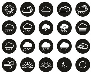 Canvas Print - Weather Icons White On Black Flat Design Circle Set Big