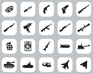 Canvas Print - Weapons Icons Black & White Flat Design Set Big