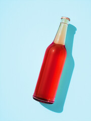 Leinwandbilder - One transparent glass bottle with metal cap laying on light blue surface.