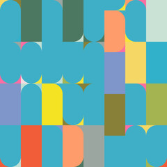 Aufkleber - Modern vector abstract seamless geometric pattern with semicircles, circles and squares in retro scandinavian style. 