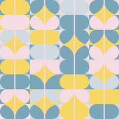 Aufkleber - Modern vector abstract seamless geometric pattern with semicircles, circles and squares in retro scandinavian style. 