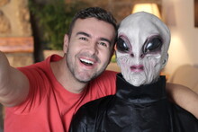 Excited Man Taking A Selfie With An Alien 