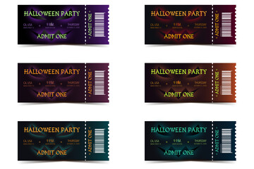 Wall Mural - Set of Halloween party tickets with scary monster. Admit one ticket