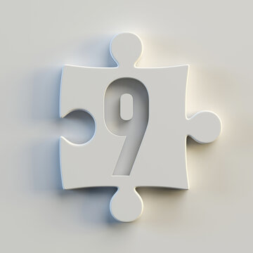 Jigsaw font 3d rendering, puzzle piece number 9