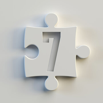 Jigsaw font 3d rendering, puzzle piece number 7