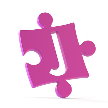 Jigsaw font 3d rendering, puzzle piece letter J