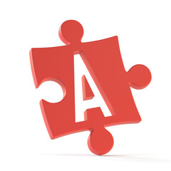 Fototapete - Jigsaw font 3d rendering, puzzle piece letter A