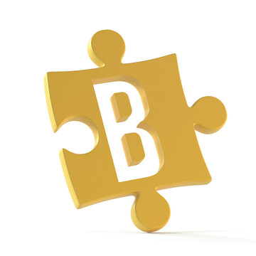 Jigsaw font 3d rendering, puzzle piece letter B
