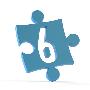 Jigsaw font 3d rendering, puzzle piece number 6