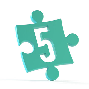 Jigsaw font 3d rendering, puzzle piece number 5