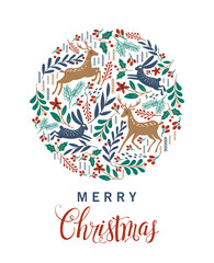 Wall Mural - merry christmas. greeting card with christmas deer. vector