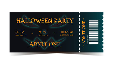 Wall Mural - Halloween party green ticket with evil smile for admit one 