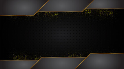 Wall Mural - black and gold background abstract geometric shapes luxury design wallpaper.realistic layer metallic