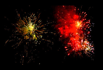 Wall Mural - Real fireworks in a black background, easy to use