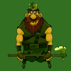 cartoon muscular medieval bearded viking warrior with ax