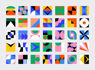 Fototapete - Collection Of Neon Colored Abstract Vector Geometric Shapes Design