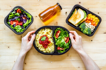 Restaurant food delivery. Take away lunch in boxes