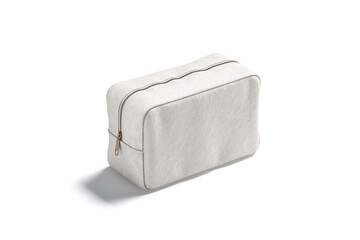 Blank canvas cosmetic bag mockup, side view