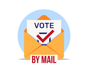 Vote by mail, vector icon. Distant voting. Open envelope with a ballot paper