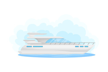 Wall Mural - White Luxury Yacht with Cabin as Water Transport Vector Illustration