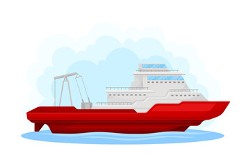 Wall Mural - Red Luxury Yacht with Cabin as Water Transport Vector Illustration