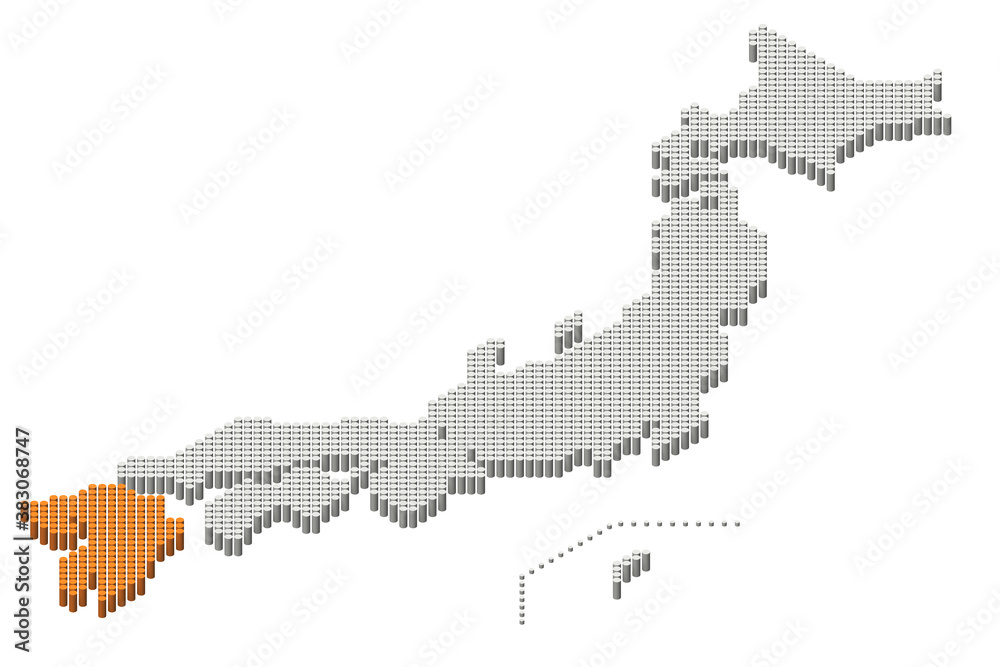ドット日本地図3D（九州地方） - obrazy, fototapety, plakaty 