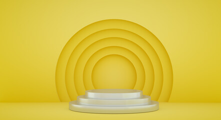 Poster - Podium for product presentation with yellow circles, 3d render background