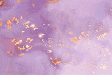 Luxury Purple And Gold Stone Marble Texture. Alcohol Ink Technique Abstract Vector Background. Modern Paint With Glitter. Template For Banner, Poster Design. Fluid Art Painting