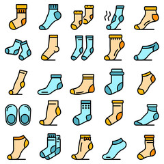 Wall Mural - Socks icons set. Outline set of socks vector icons thin line color flat on white