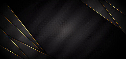 Wall Mural - Abstract dark black color background overlapping layers decor golden lines with copy space for text. Luxury style.