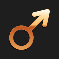 Gold Male gender symbol icon isolated on black background. Long shadow style. Vector.