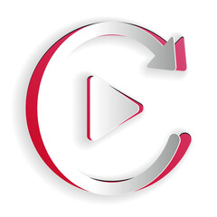Poster - Paper cut Video play button like simple replay icon isolated on white background. Paper art style. Vector.