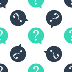 Poster - Green Question mark in circle icon isolated seamless pattern on white background. Hazard warning symbol. FAQ sign. Copy files, chat speech bubble and chart web icons. Vector.
