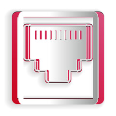 Poster - Paper cut Network port - cable socket icon isolated on white background. LAN port icon. Ethernet simple icon. Local area connector icon. Paper art style. Vector.