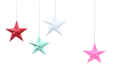 Wall Mural - Origami paper stars haning with string